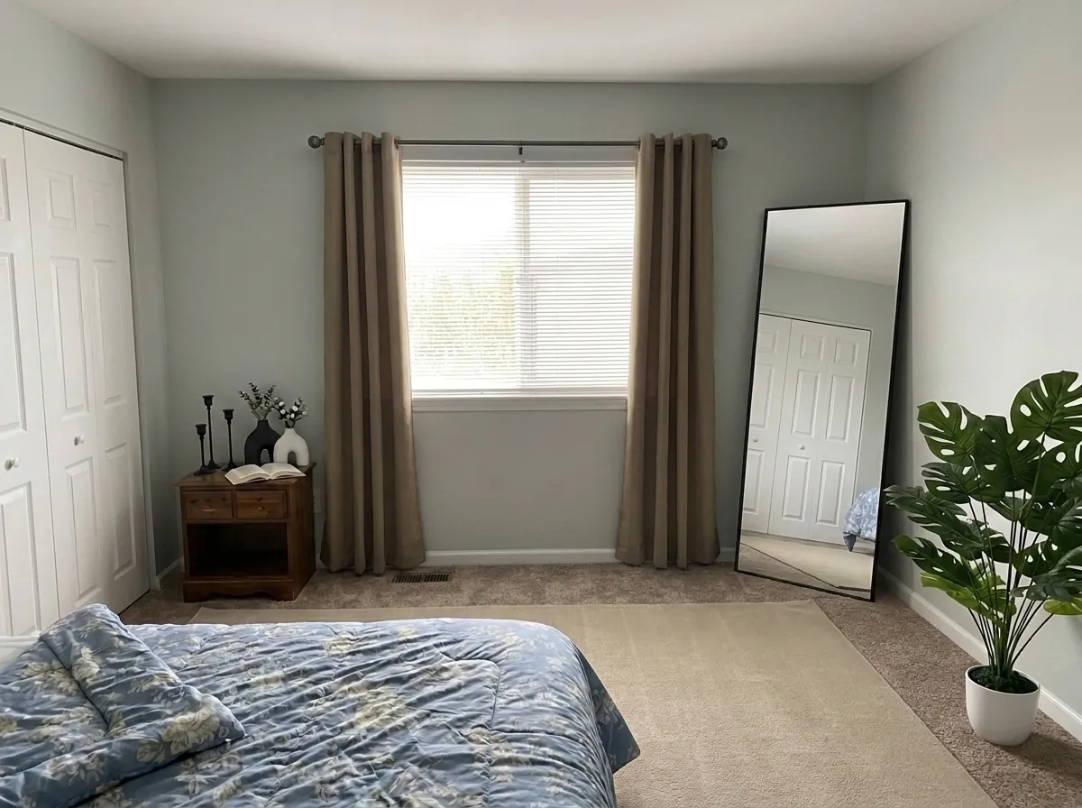 Contemporary bedroom rendered from one photo