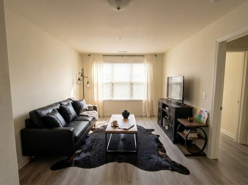 After: industrial living room rendered by the Lilita's Studio system from one customer photo